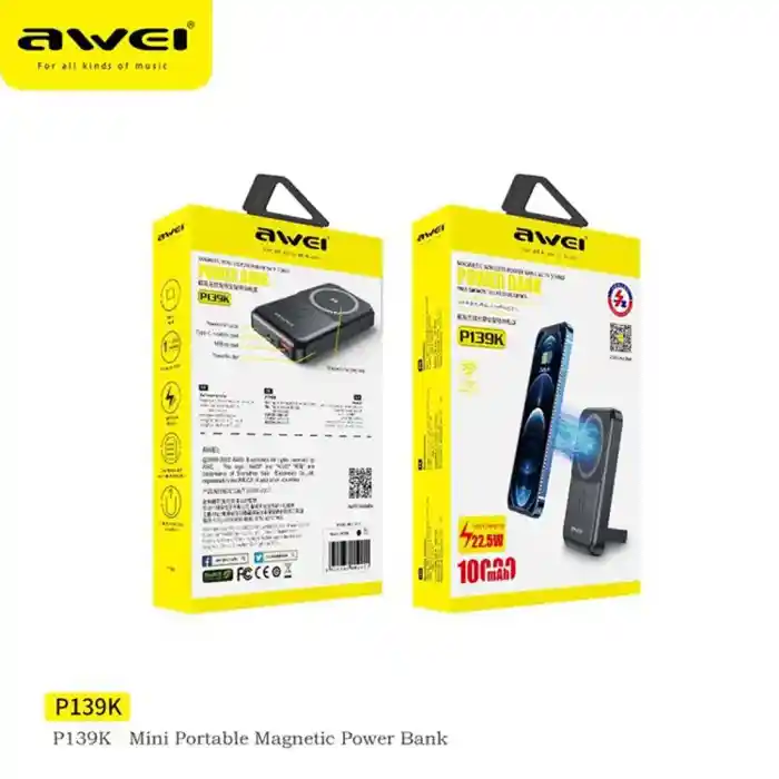 Awei P139K 10000mAh Portable Powerbank Magnetic Wireless